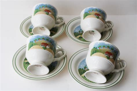 vintage Sango Country Cottage stoneware dinnerware, set of four cups ...