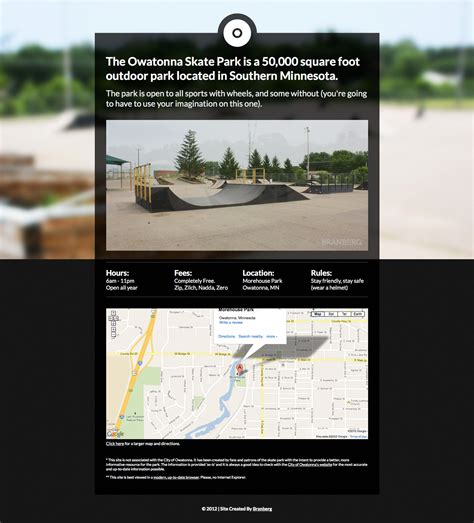 Owatonna Skate Park - One Page Website Award