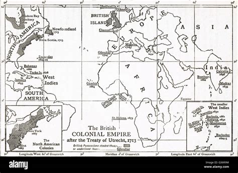 Map of The British Colonial Empire after The Treaty of Utrecht of 1713 ...