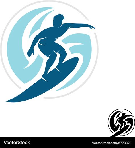 Surf logo with man silhouette board and sea waves Vector Image