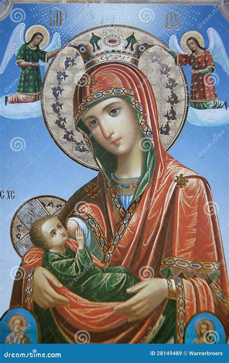 Icon of Mary and Jesus with Angels Stock Image - Image of jesus, infant ...