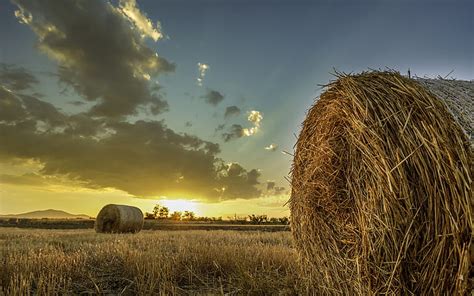 HD wallpaper: Hay Field Sunset Clouds HD, nature | Wallpaper Flare