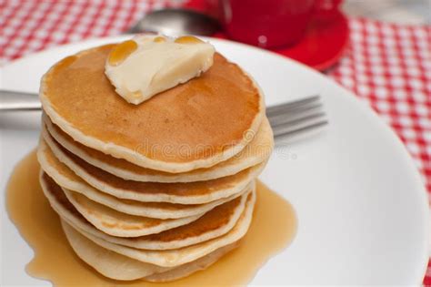 Pancakes with Butter and Maple Syrup Stock Image - Image of pile ...