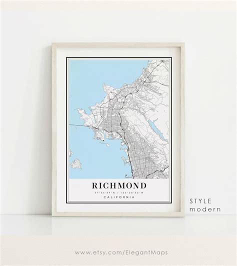 Richmond California Map Richmond CA Map Richmond City Map | Etsy