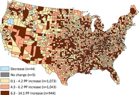 Map of change in county-level adult obesity prevalence, 2004-2009.... | Download Scientific Diagram