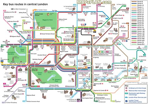 Key bus routes in central London (with top tourist attractions) - Vivid Maps