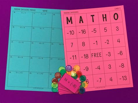 My Math Resources - Adding Integers MATHO (Bingo Game)