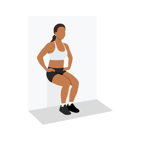 Woman doing wall sit exercise. Flat vector illustration isolated on ...