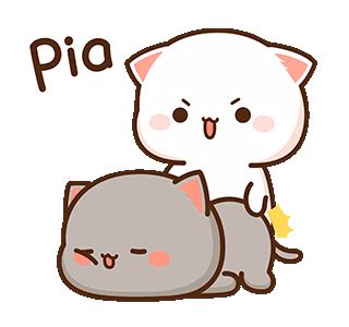 an image of two cats that are hugging each other with the words pio on them