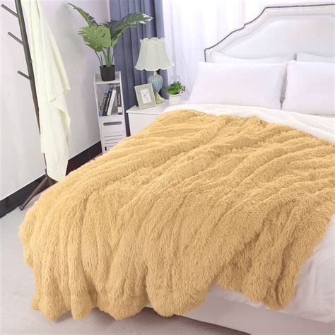 Unique Bargains Reversible Shaggy Faux Fur Blanket for Couch Yellow Queen - Walmart.com ...