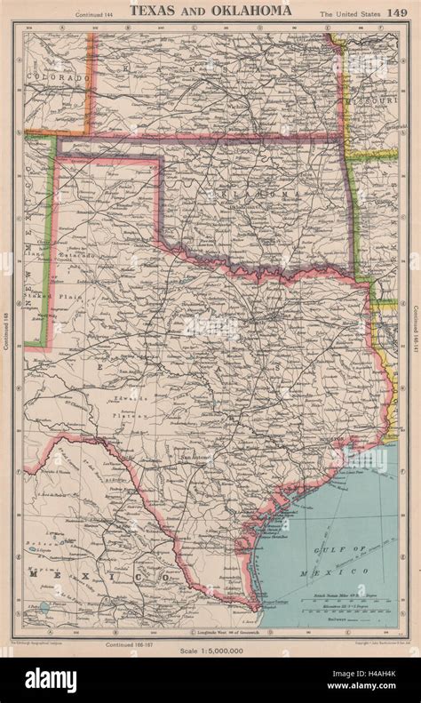 TEXAS AND OKLAHOMA. USA state map. BARTHOLOMEW 1944 old vintage plan chart Stock Photo - Alamy