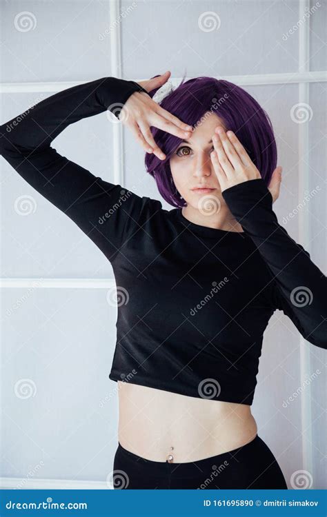 Girl Cosplayer with Purple Hair Anime Japan Stock Photo - Image of ...