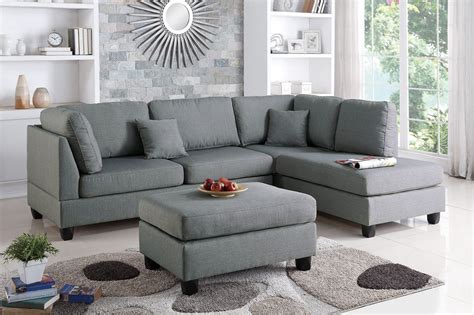 Franca Grey Fabric Reversible Sectional Sofa with Ottoman – Aetna Stores