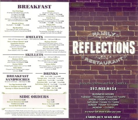 Online Menu of Reflections Family Restaurant Restaurant, Casey, Illinois, 62420 - Zmenu