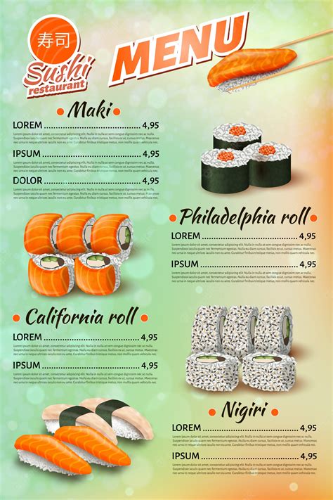 Premium Vector | Japanese restaurant menu, sushi, rolls price list