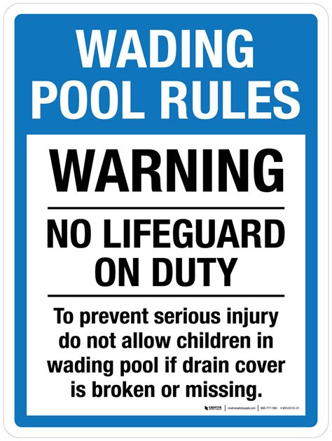 Wading Pool Rules - No Lifequard On Duty Blue Portrait - Wall Sign