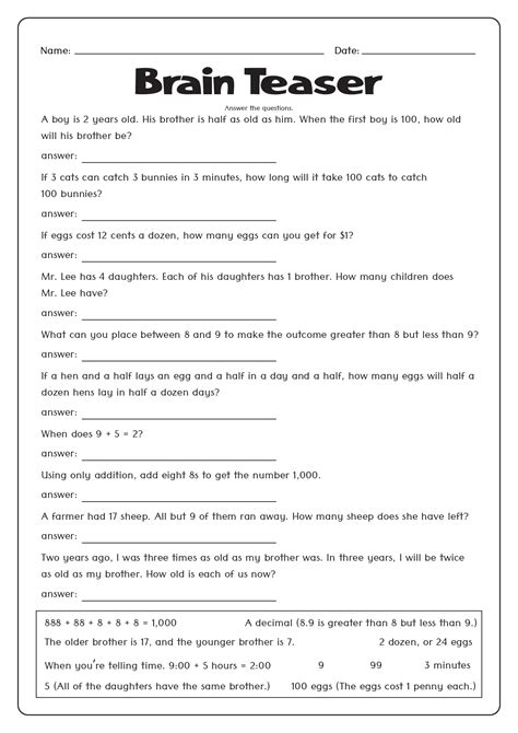 Brain Teasers With Answers Printable