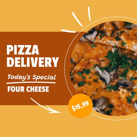 Pizza Delivery Service With Pizza Four Cheese Online Square Video Post ...