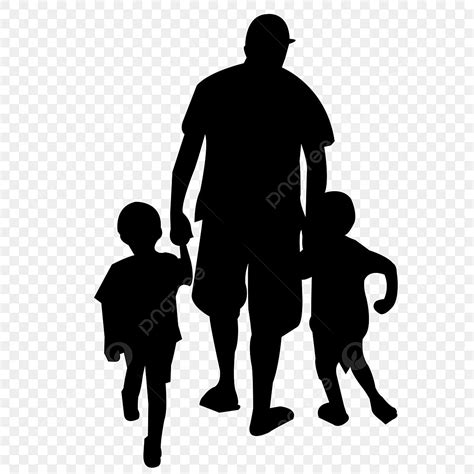 Father Son Silhouette Transparent Background, Father With Two Sons ...