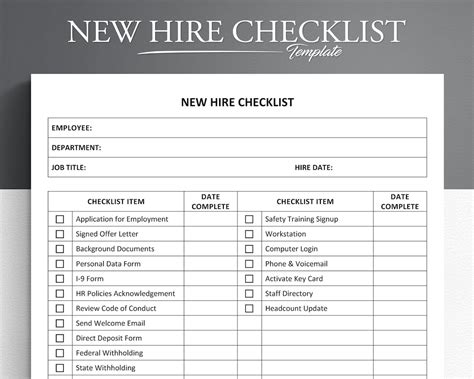 New Hire Checklist. Employee Onboarding Checklist. HR New Employee Form ...