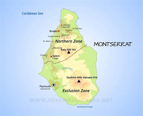 Montserrat Map; Geographical features of Montserrat of the Caribbean - Freeworldmaps.net