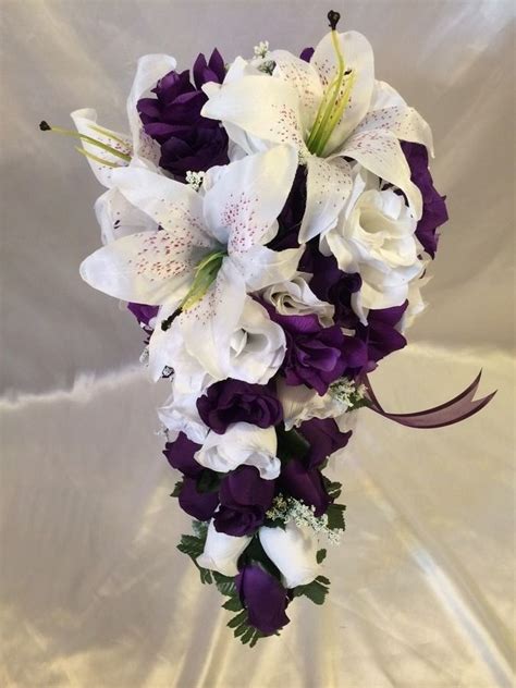 Purple Wedding Bridal Bouquet Silk Wedding Flower Package 4 Bridesmaids #BridalSilkFlowe ...