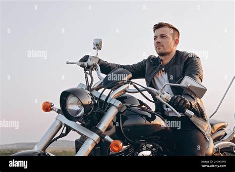 Biker man leather motorbike hi-res stock photography and images - Alamy