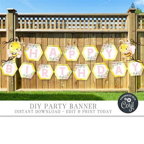 EDITABLE Bee Happy Birthday Banner Bee Happy BEE-DAY Pennant - Etsy