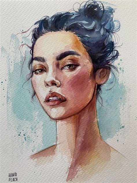 Portrait, art by HUMID PEACH | Watercolor art face, Watercolor portrait ...