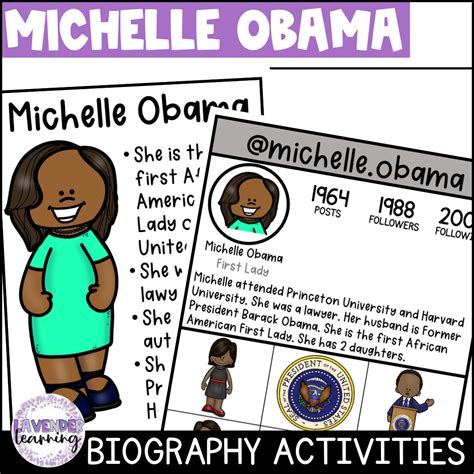 Michelle Obama Biography Activities for Kindergarten, 1st Grade, & 2nd Grade - Classful