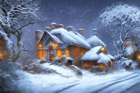 Nature Landscape with Small Quint Cottage Winter Scene · Creative Fabrica