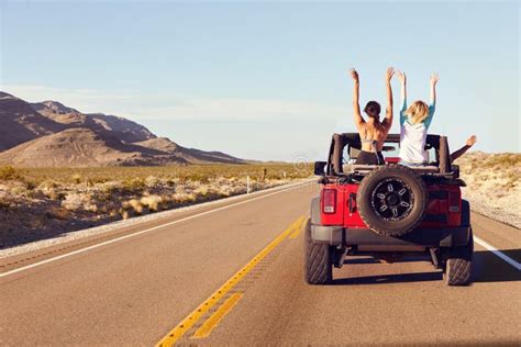 Rear View of Friends on Road Trip Driving in Convertible Car Stock Image - Image of adventure ...