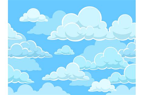 Cartoon seamless clouds background. Pattern with blue cloudy sky. Clou By YummyBuum | TheHungryJPEG