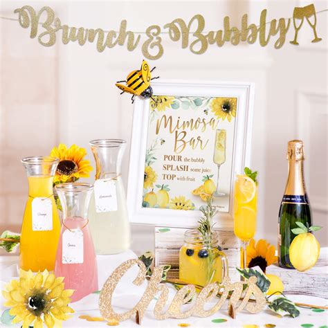 Buy Lemon Bee Sunflower Mimosa Bar Kit - Momosa Bumble Beehive Baby Shower Accessories, Main ...