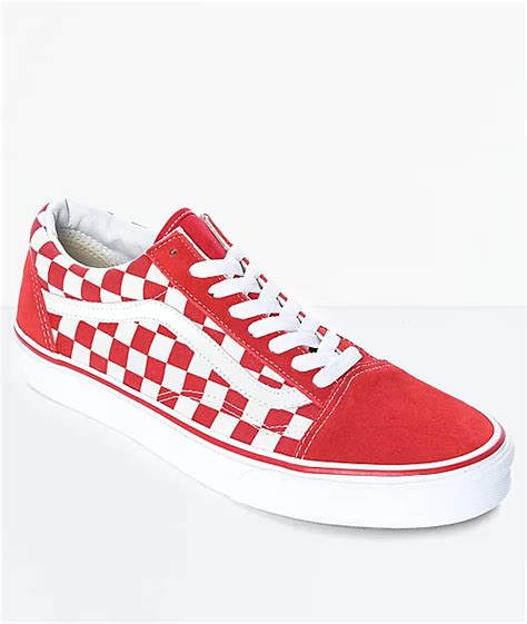 Vans Old Skool Red & White Checkered Skate Shoes | Zumiez