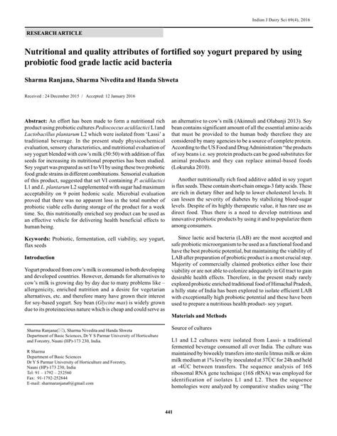 (PDF) Nutritional and quality attributes of fortified soy yogurt ...