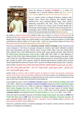 Ustaz Hj Ismail Bin Ahmed - Resume | PDF