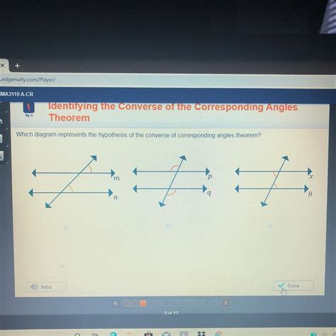 Which diagram represents the hypothesis of the converse of corresponding angles theorem?