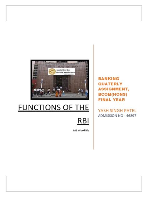 Functions of The Rbi | PDF | Reserve Bank Of India | Banks