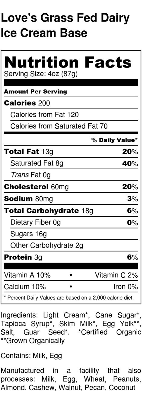 Nutrition Facts and Ingredients - Love's Ice Cream