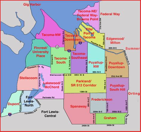 Areas of Puyallup: Downtown North West South Hill