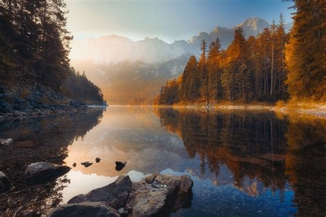 Eibsee sunrise - | Natural landmarks, Sunrise, Landscape