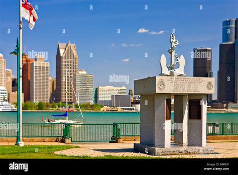 Anchor Memorial in Dieppe Gardens in the city of Windsor,Ontario,Canada backdropped by the ...