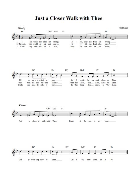 Just a Closer Walk with Thee C Instrument Sheet Music (Lead Sheet) with Chords and Lyrics