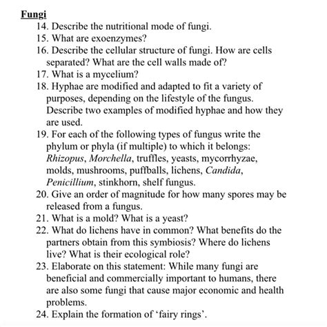 SOLVED: Eugi 14. Describe the nutritional mode of fungi: 15. What are exoenzymes? 16. Describe ...