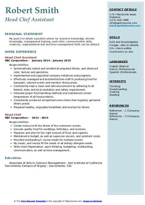 Head Chef Resume Sample