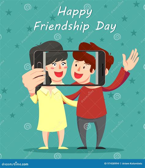 Happy Friendship Day Greeting Card. Friends Hugging, Smiling and Stock ...