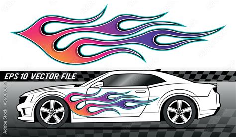 Burning tires and flame sports car decal vinyl sticker. Racing car hot rod tribal fire flames ...