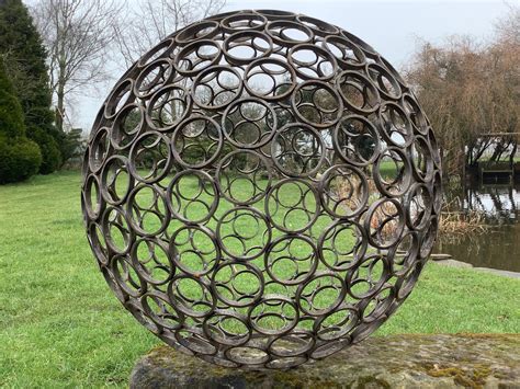 Large Metal Rusty Garden Modern Art Decorative Sphere Ornament | Etsy