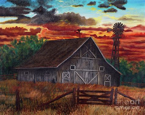 Old Barn Paintings At Sunset